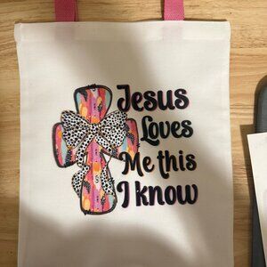New - Cute Canvas Tote - Cross w/Jesus Loves Me This I Know